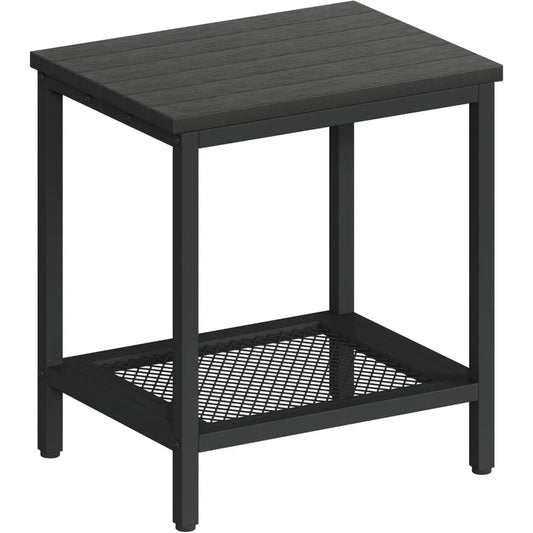 XIUWO Outdoor Side Table With Storage 2 Tier Weather Resistant Bamboo Black