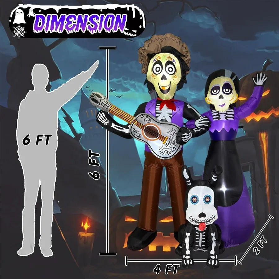 6 Ft Day of the Dead Sugar Skull Couple Guitar Skeleton Yard