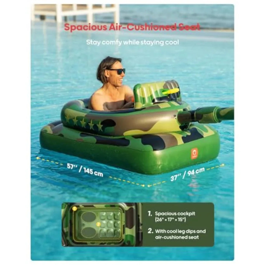 Inflatable Tank Pool Float For Adults Ride On Camouflage Float With Water Cannon