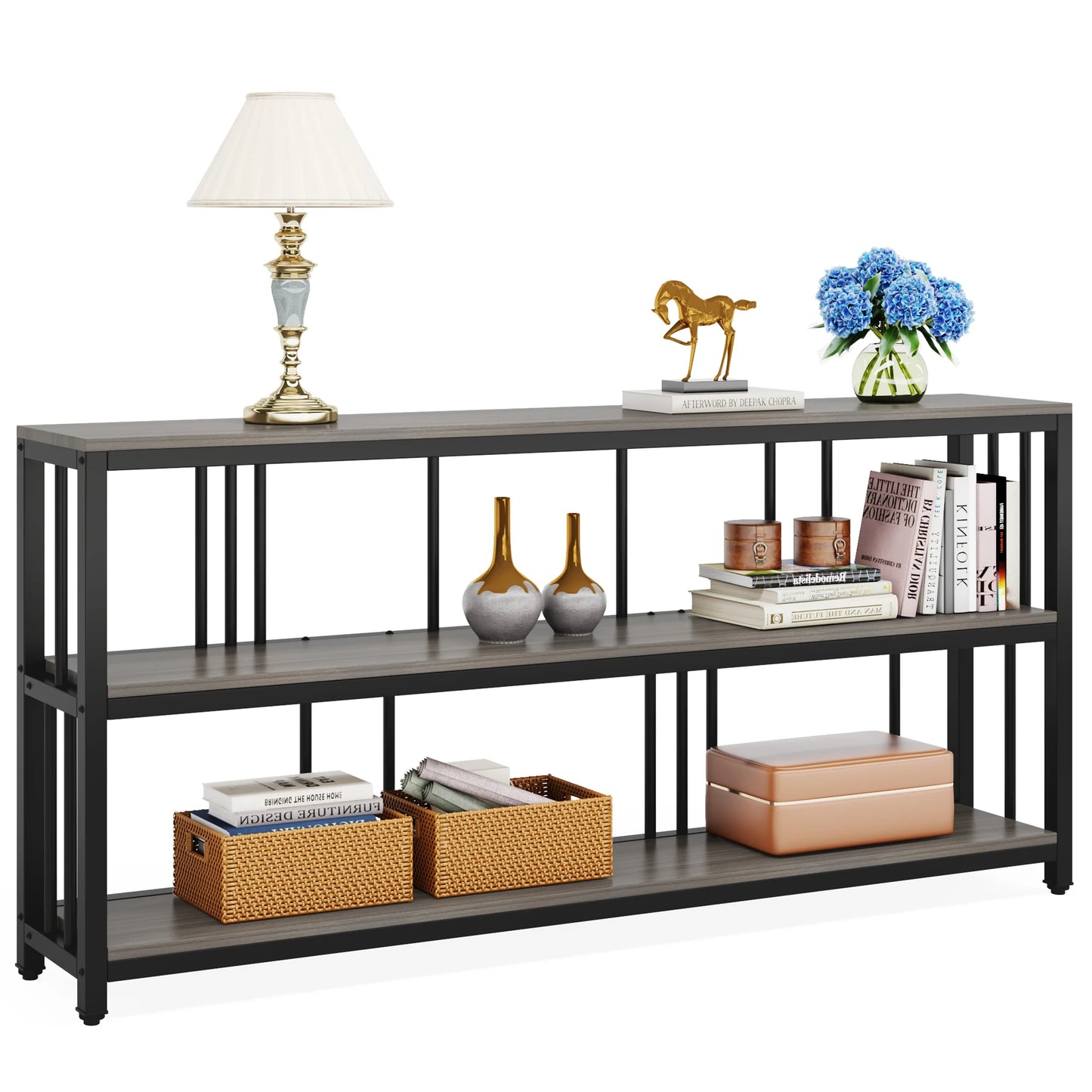 Tribesigns Long Console Sofa Table 70.89 Inch 3 Tier Rustic