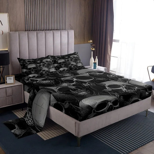 Sugar Skull Bed Sheets Set Gothic Skeleton Bedding Teens