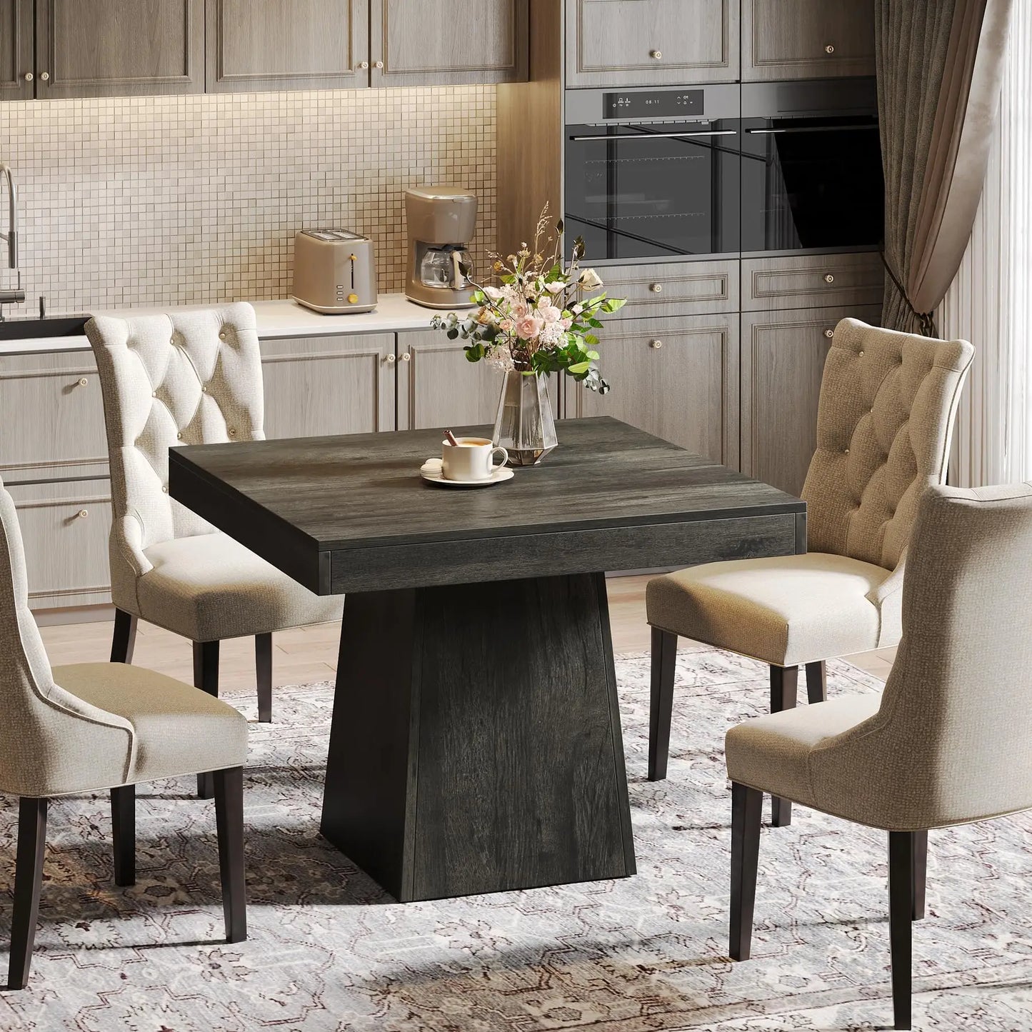 Tribesigns Square Dining Table For 4 With Pedestal Base