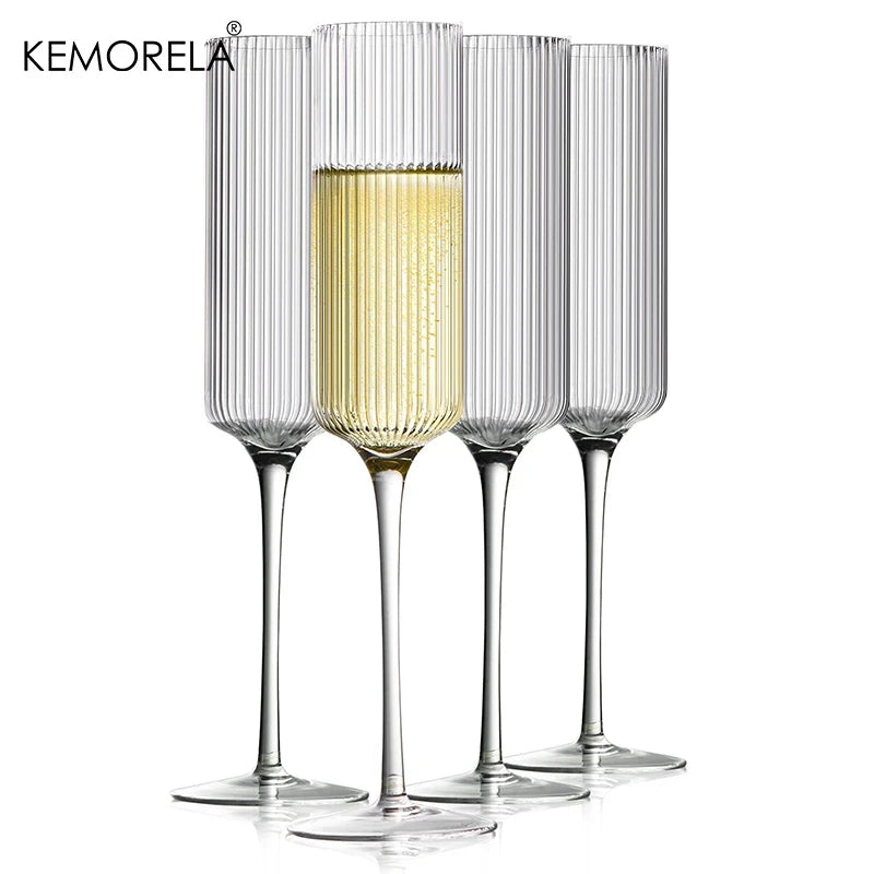 4 Piece Striped Transparent Goblet Glasses For Champagne