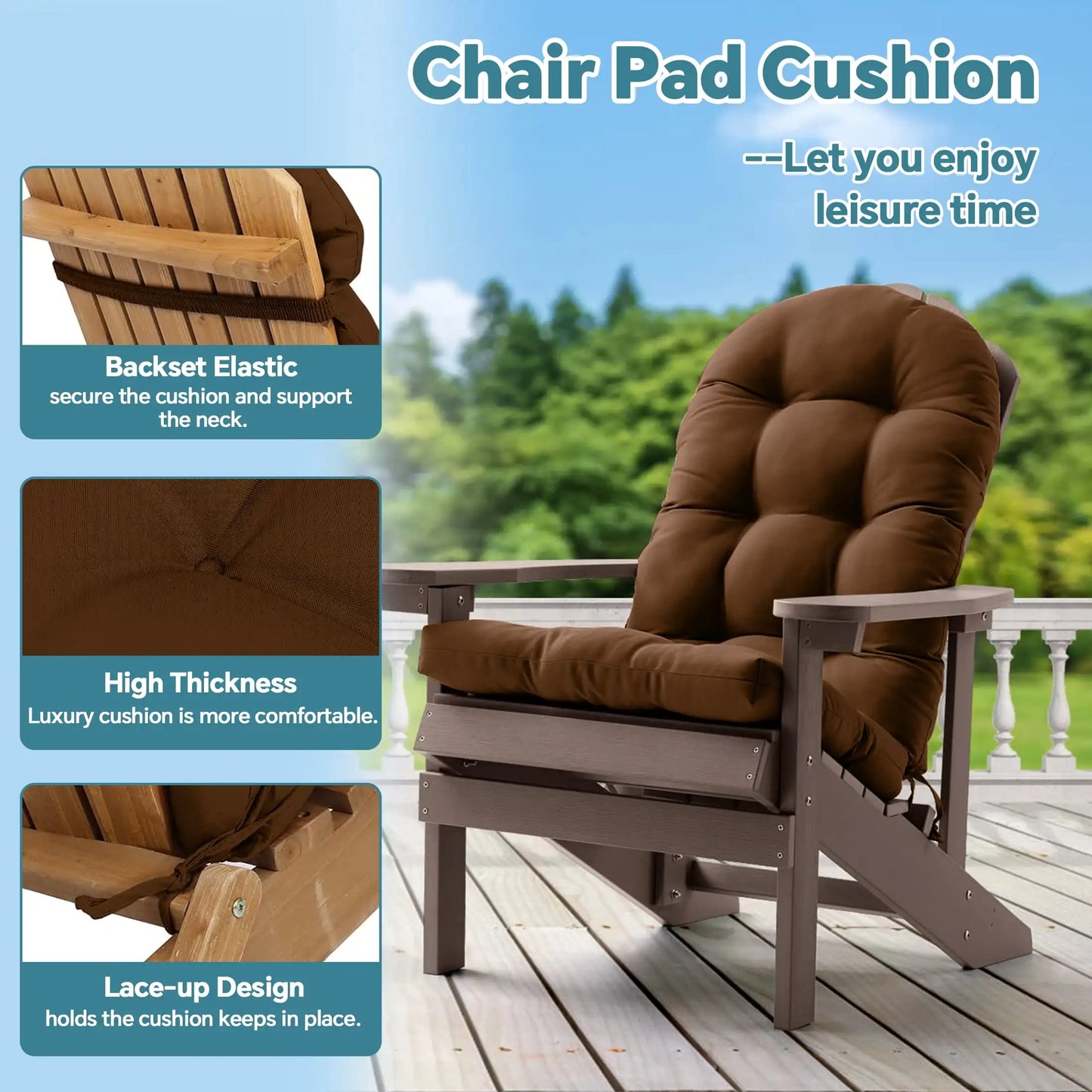 Adirondack Chair Cushion 49x20x4.8 Inch Patio Chair Cushion with Ties Indoor Rocking Chair Cushion