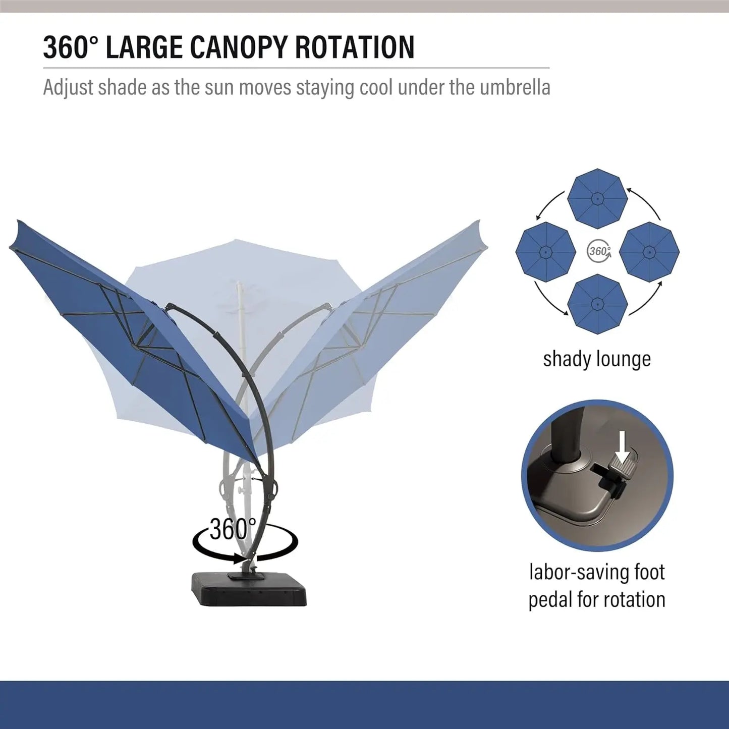 11Ft Aluminum Cantilever Patio Umbrella With Base Included For Outdoor Shade