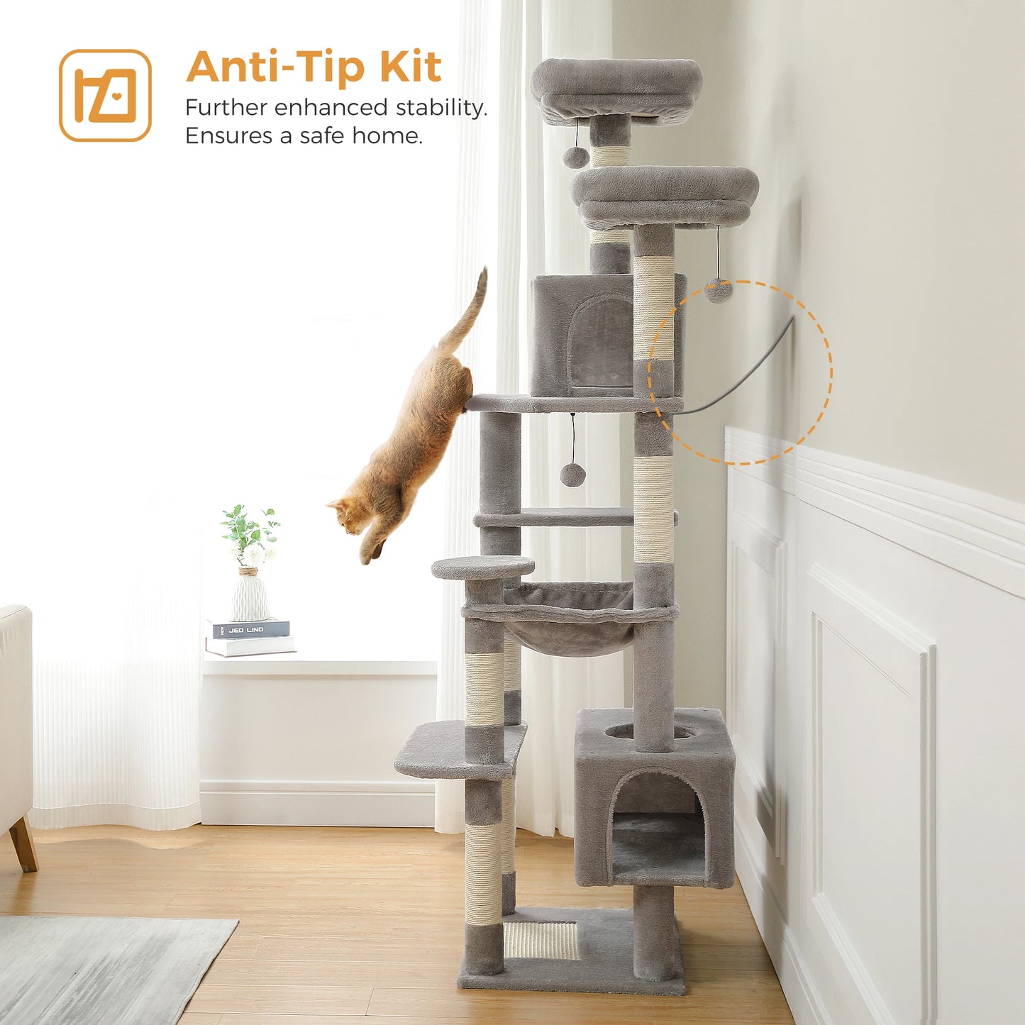 Large Cat Tree Tower Indoor Cats With Sisal Posts Hammock