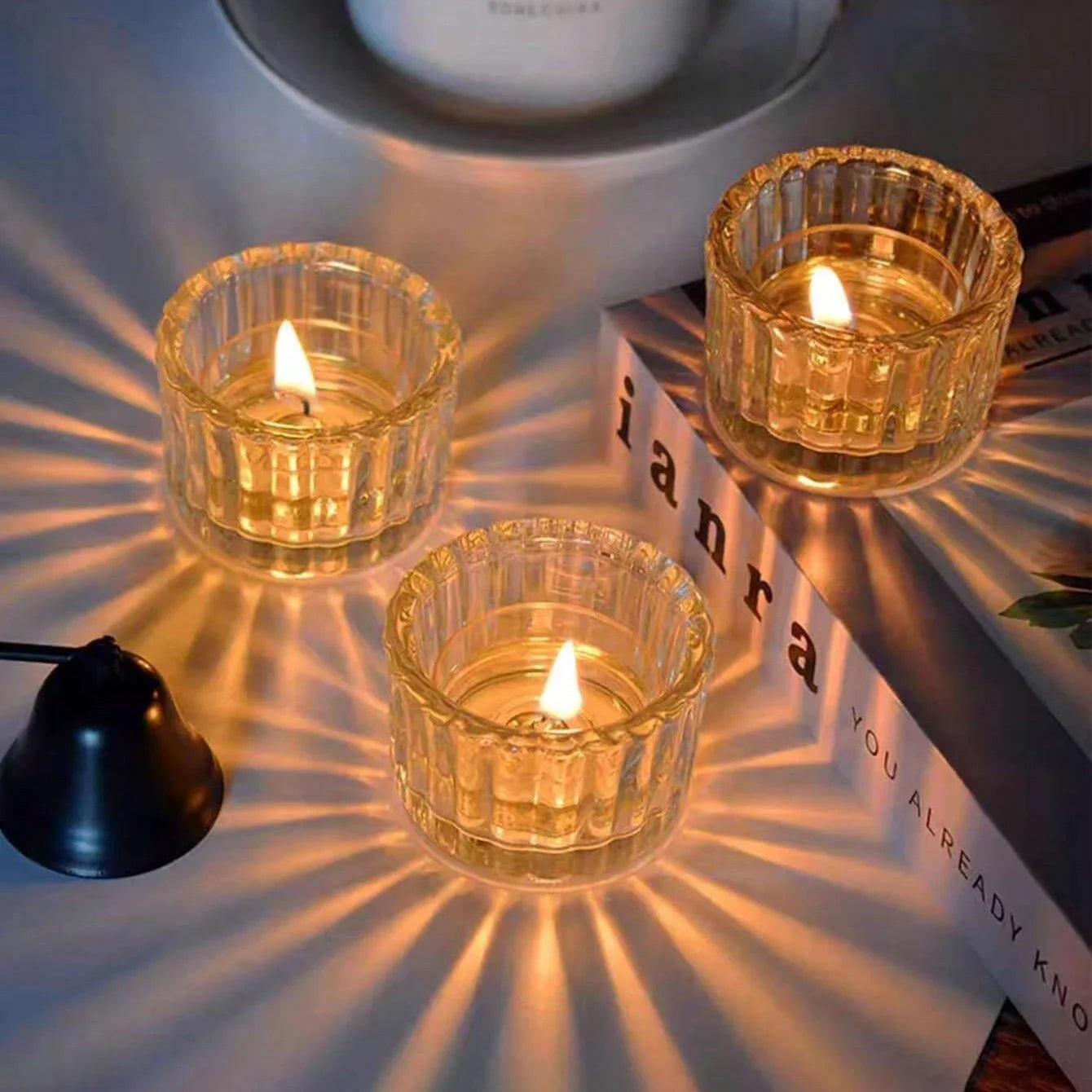 Glass Tealight Candle Holder 2 Pcs Clear Mini Centerpiece