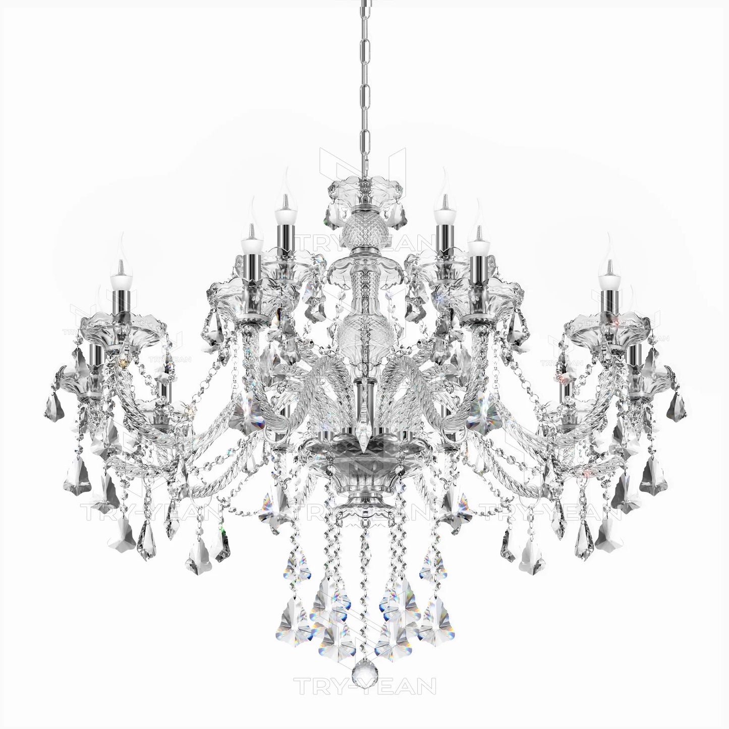 15 Arms Crystal Chandelier Pendant Lighting E14 Modern K9 Glass Fixture for Bedroom Living Room Corridor Hall
