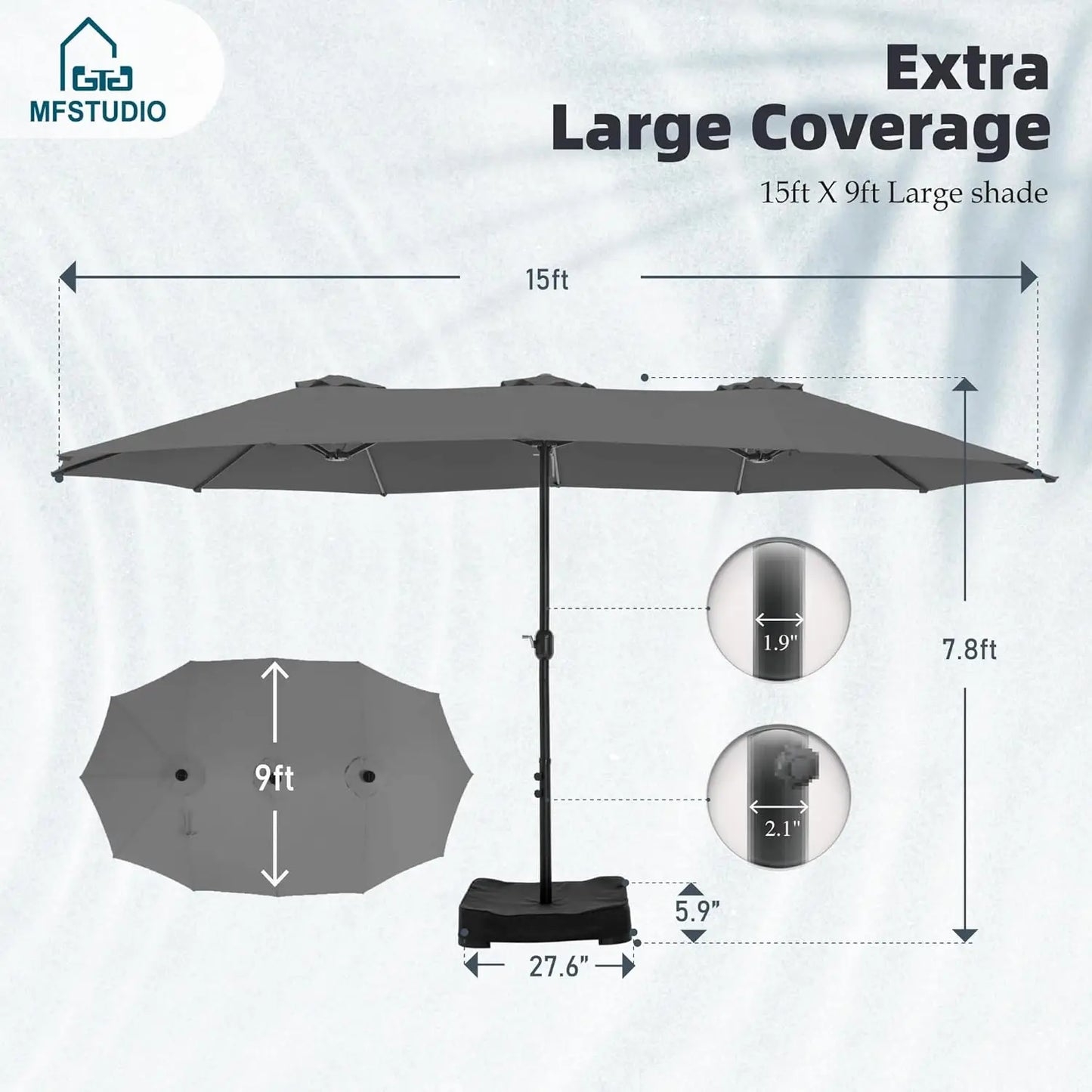 15Ft Double Sided Patio Umbrella With Base Included Rectangular Umbrella Crank