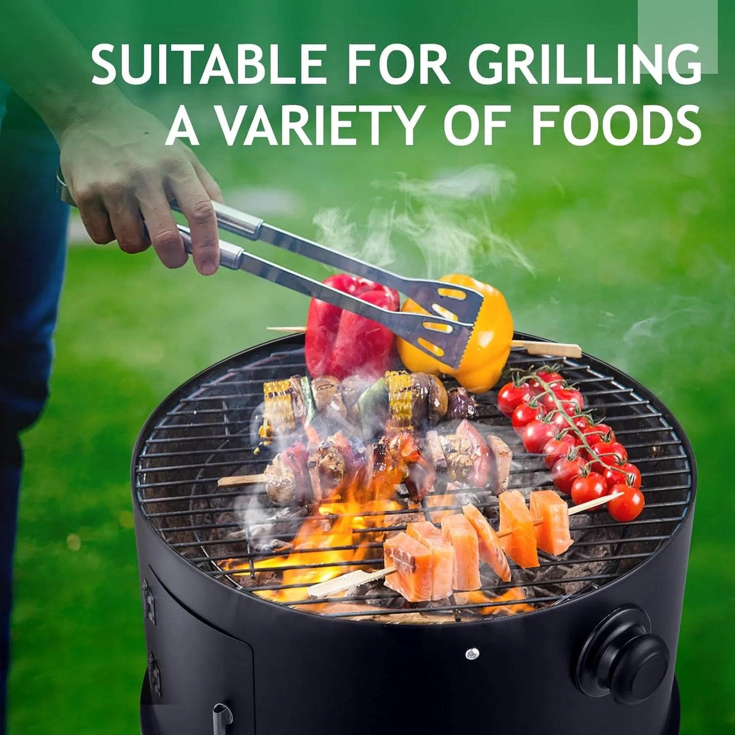16 Inch Charcoal BBQ Smoker Grill 3 in 1 Portable Vertical Grill Cooker with Built in Thermometers and Adjustable Vent Systems