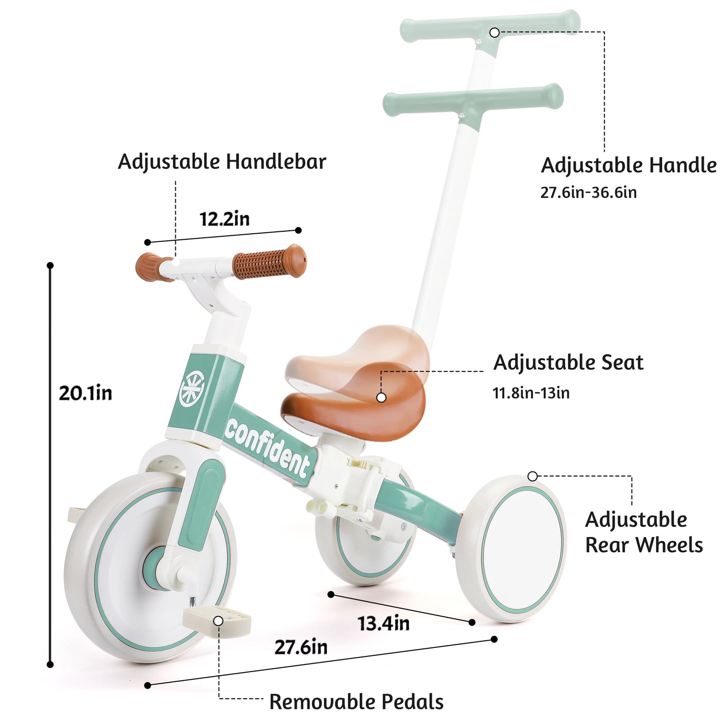 4 In 1 Baby Balance Bike With Parent Steering Trike Gift