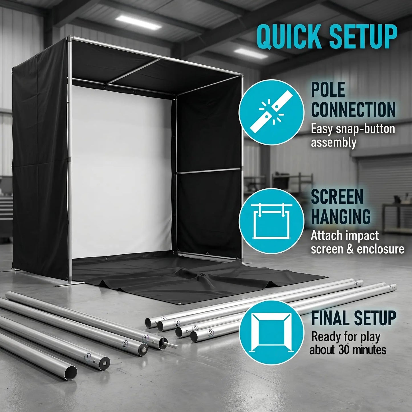 12x8 Indoor Golf Simulator Enclosure With HD Impact Screen And Durable Frame