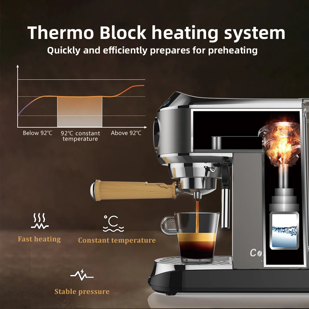 BioloMix 20 Bar Semi Automatic Powder Coffee Machine with Milk Steam Frother for Espresso Cappuccino Latte and Mocha