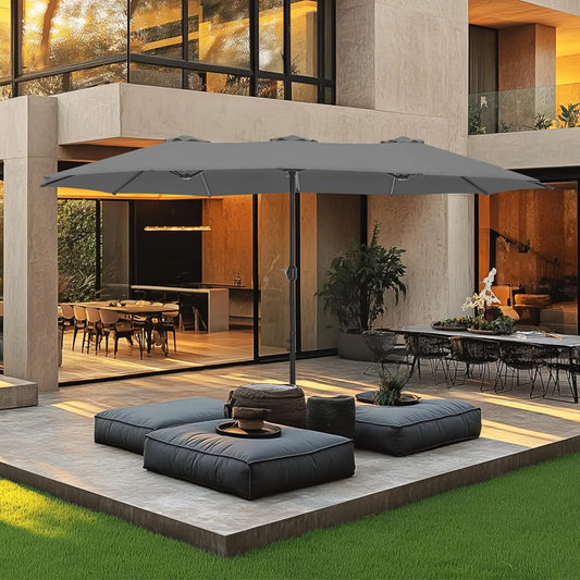 15Ft Double Sided Patio Umbrella With Base Included Rectangular Umbrella Crank