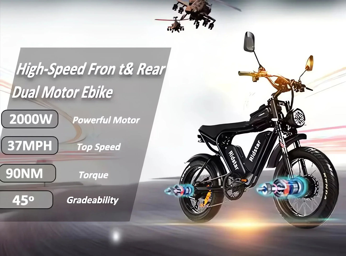 RidstarQ20 2000W Dual Motor Mountain E Bike 52V 40Ah