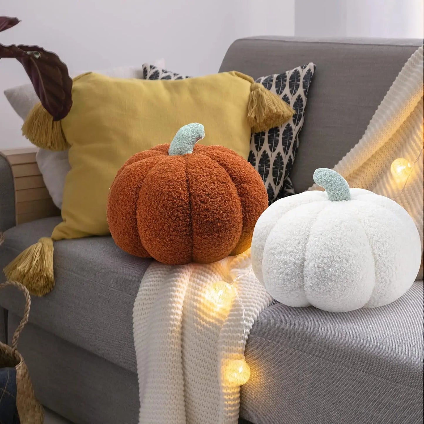 Two Pack 3D Plush Pumpkin Pillows Fall Decor For Holidays