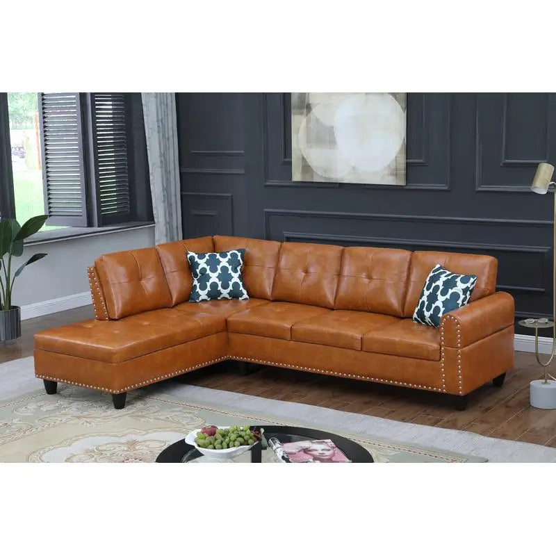 2 Piece Faux Leather Sectional Sofa Modern Morocco Living Room Set