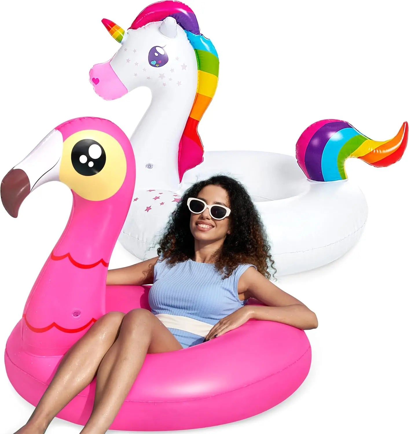 2 Pack Unicorn And Flamingo Pool Floats Adults And Kids Inflatable Swim Rings