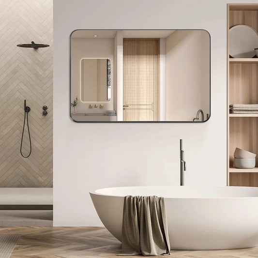 Bathroom Mirror 30x22 Matte Black Metal Frame Wall Mirror