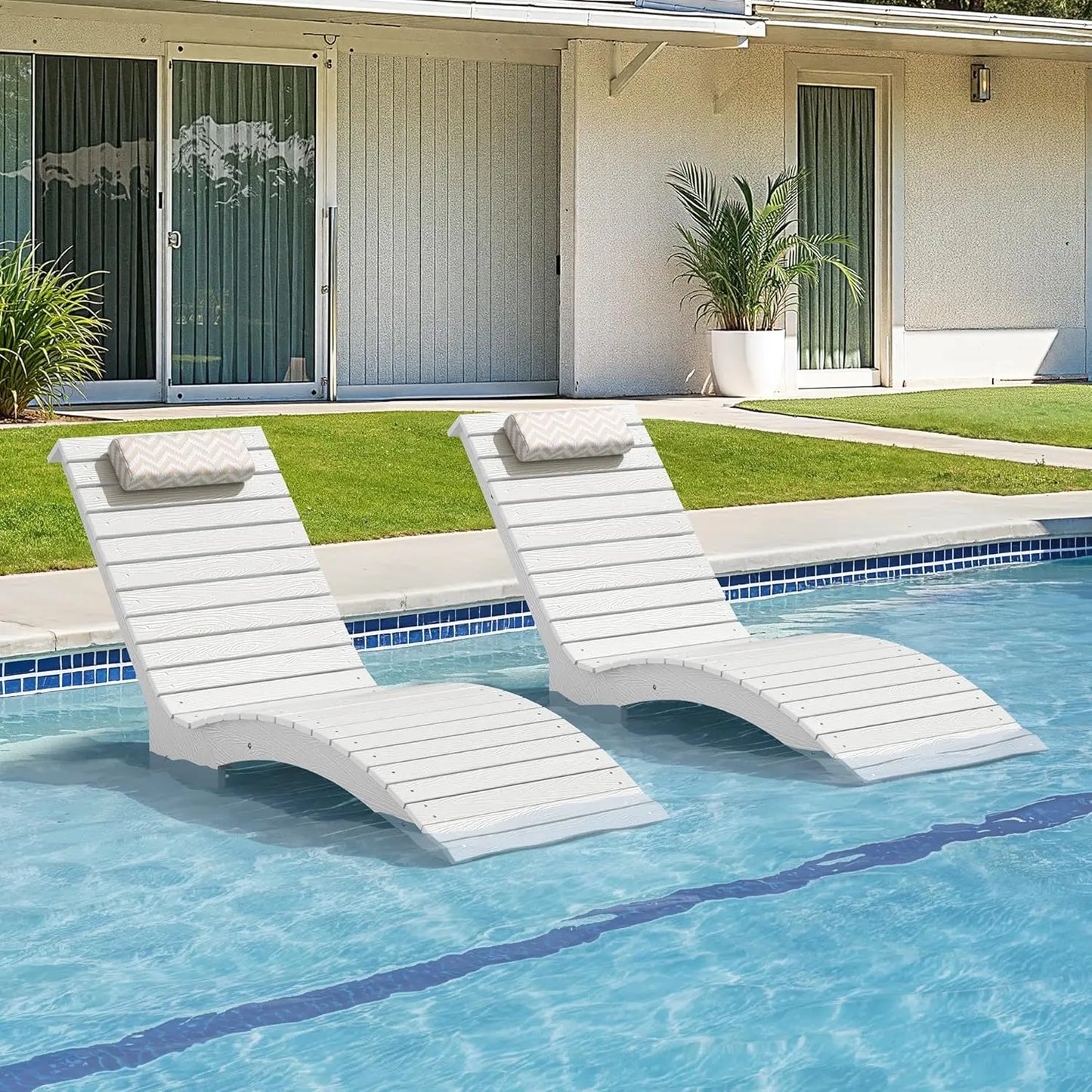 Set Of 2 Outdoor Pool Lounge Chairs Long Tanning Sunbeds