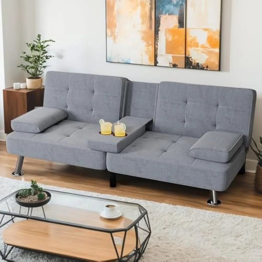 Convertible Sofa Bed With Removable Armrests Cupholders