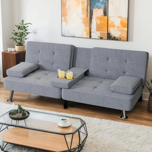 Convertible Sofa Bed With Removable Armrests Cupholders
