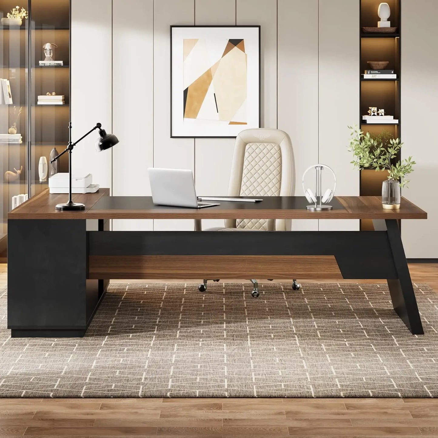 78 Inch L Shaped Desk Modern Executive Desk With Cabinet