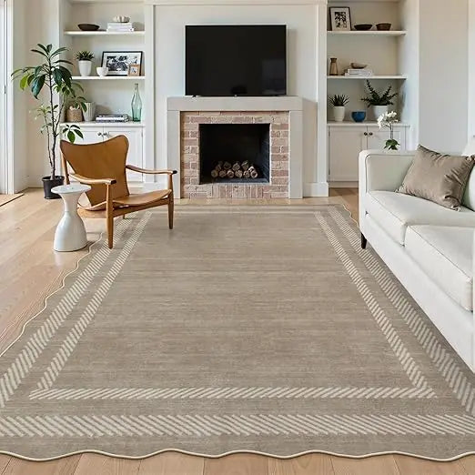 Scalloped Washable Area Rugs 8x10 Soft Non Slip Stain Resistant Modern Large Ultra Thin Rugs for Living Room and Bedroom