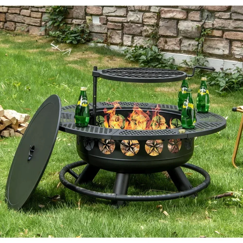 36 Inch Fire Pit With Grill And Lid Outdoor 3 In 1 Unit