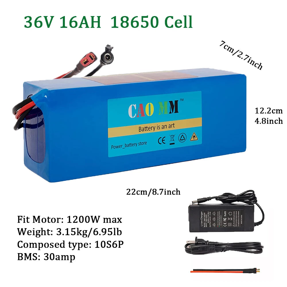 36V 48V Ebike Battery 10Ah 14Ah 16Ah 20Ah For 200 To 1200W