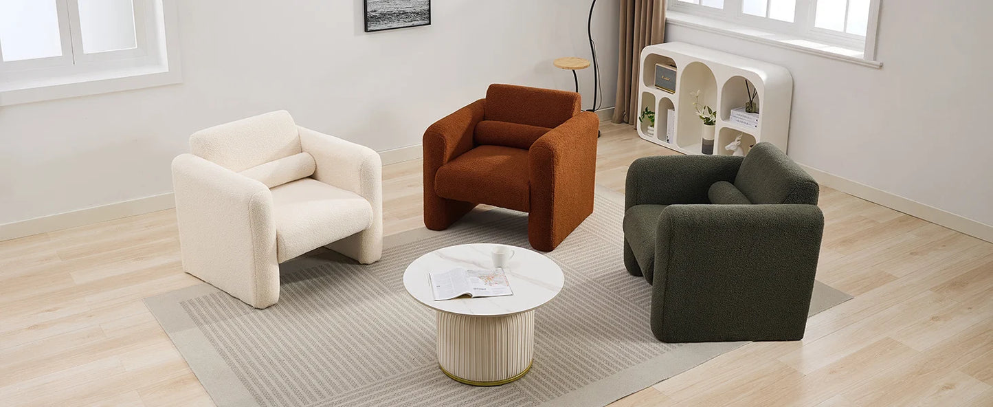 Modern Accent Chair Lambskin Sherpa Upholstered Reading Armchair With Pillow