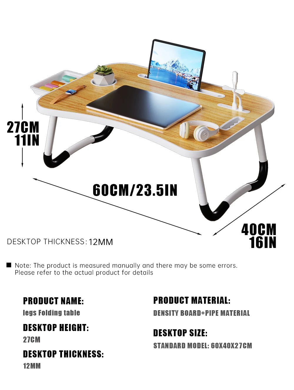 Foldable Portable Laptop Desk With USB Light And Cup Holder
