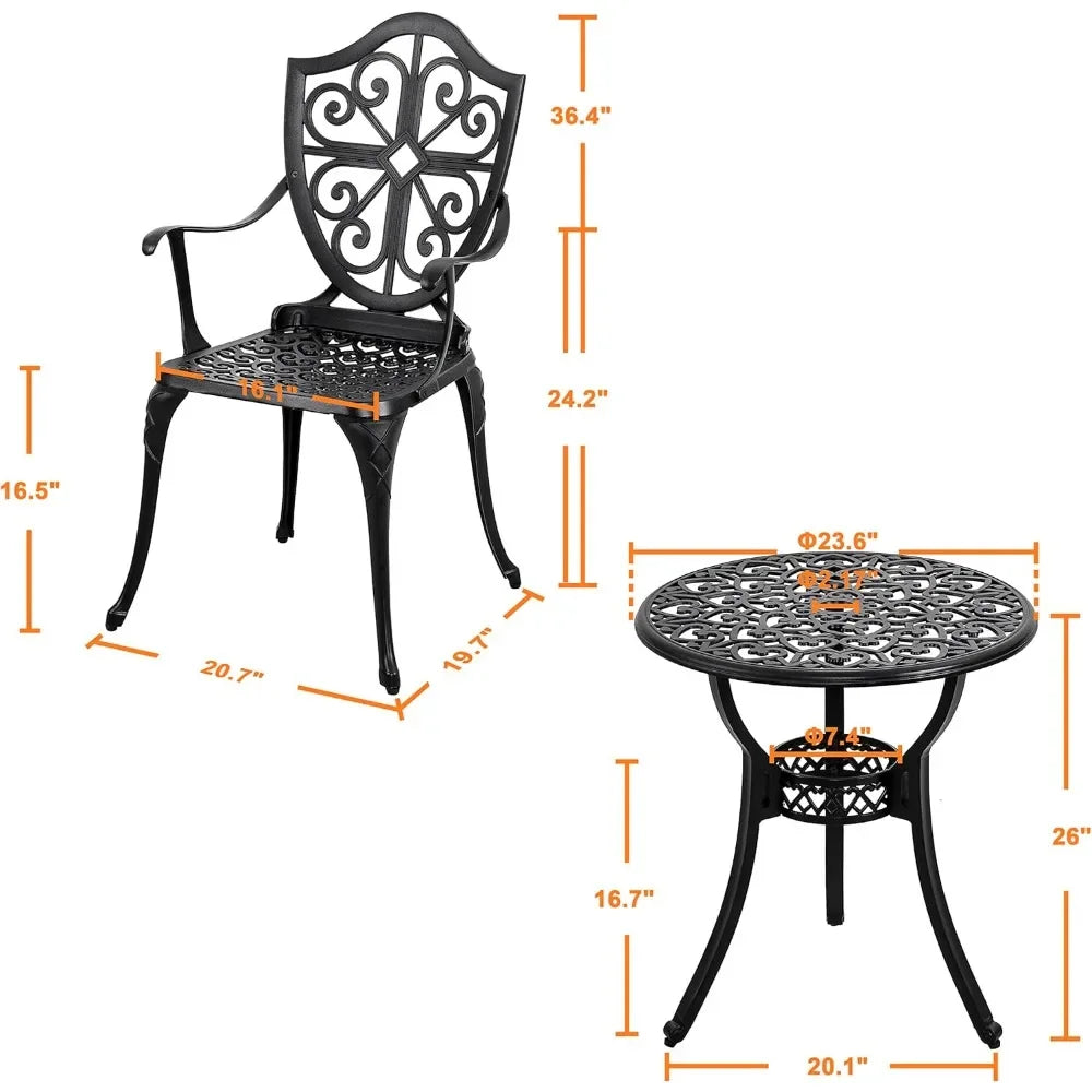 3 Piece Patio Cast Aluminum Bistro Set With Umbrella Hole Table And Chairs