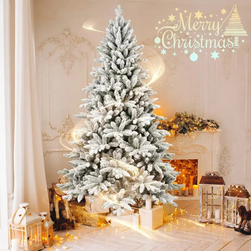 7Ft Snowy Flocked Christmas Tree 1514 Tips PE PVC Hinged