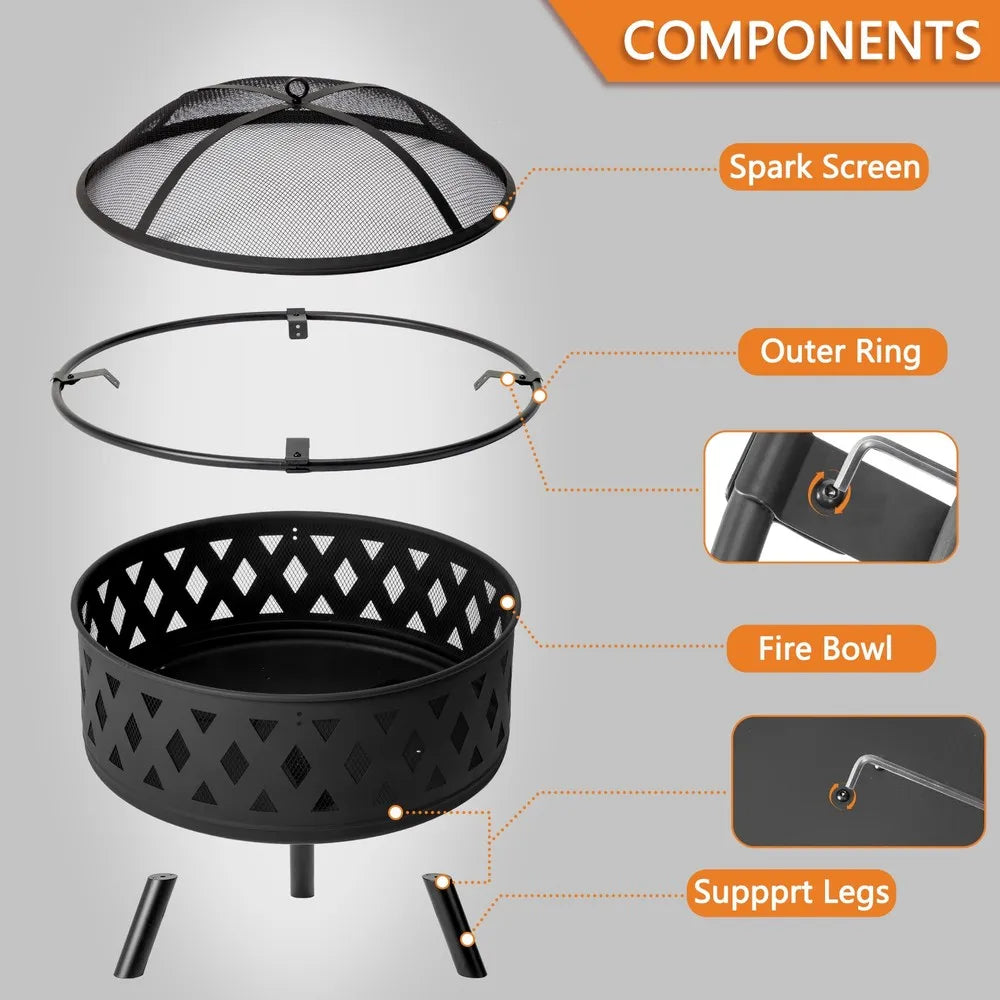 32 Inch Outdoor Wood Burning Fire Pit for Patio and Garden