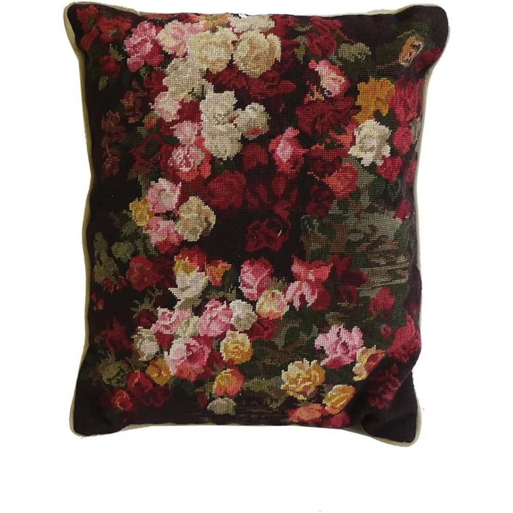 C and F Home 1000 Flower Petit Point Pillow 14 x 16 Inch Red Cotton Microfiber Filling