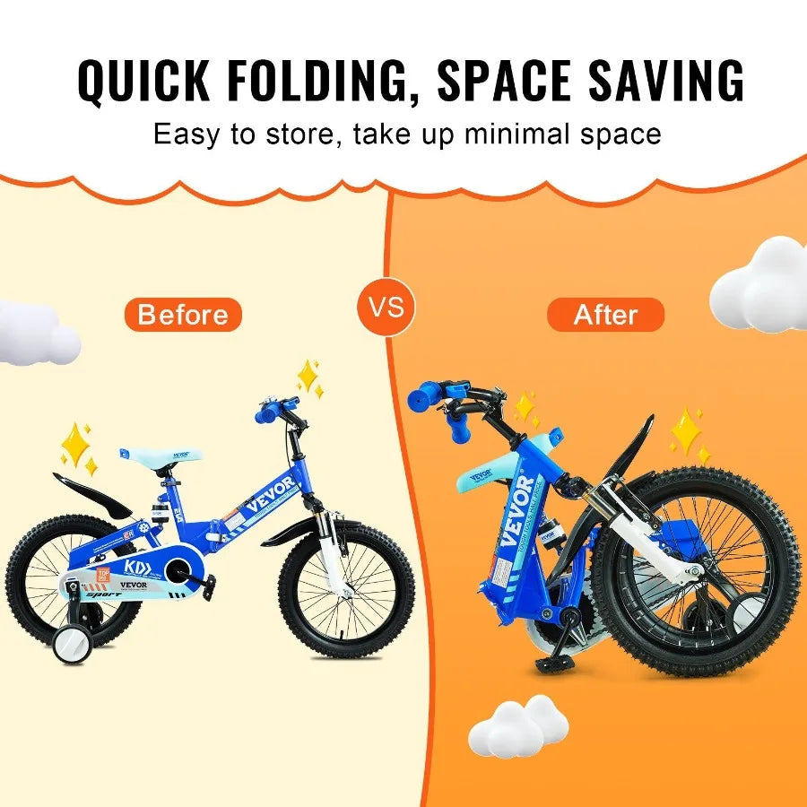 Folding Toddler Balance Bike 16 Inch High Carbon Steel Bike with Adjustable Seat Handlebar Inflatable Tires Portable Balance Bicycle