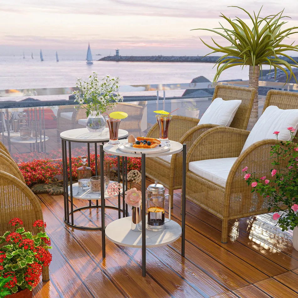 Two Tier Round Coffee End Tables Sofa Side Table Plant Stand