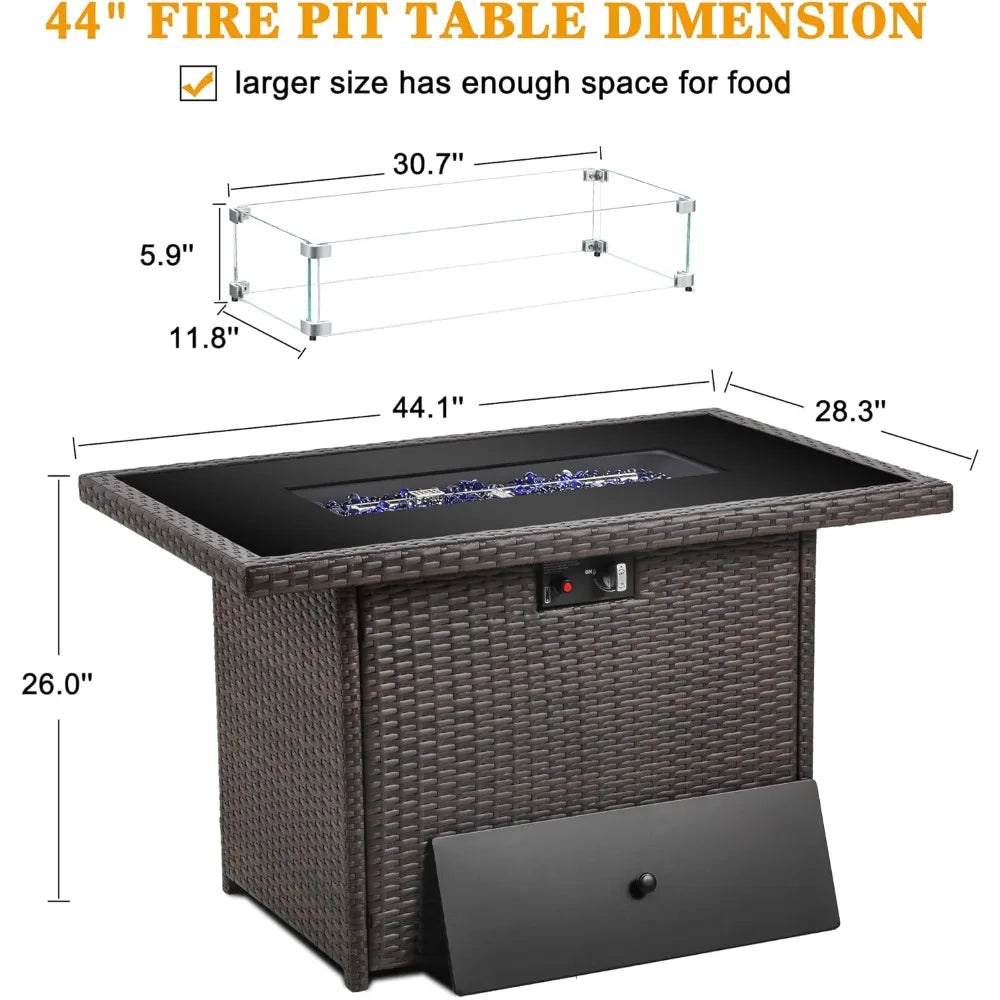 44 Inch Propane Fire Pit Table 55000 BTU Rectangular