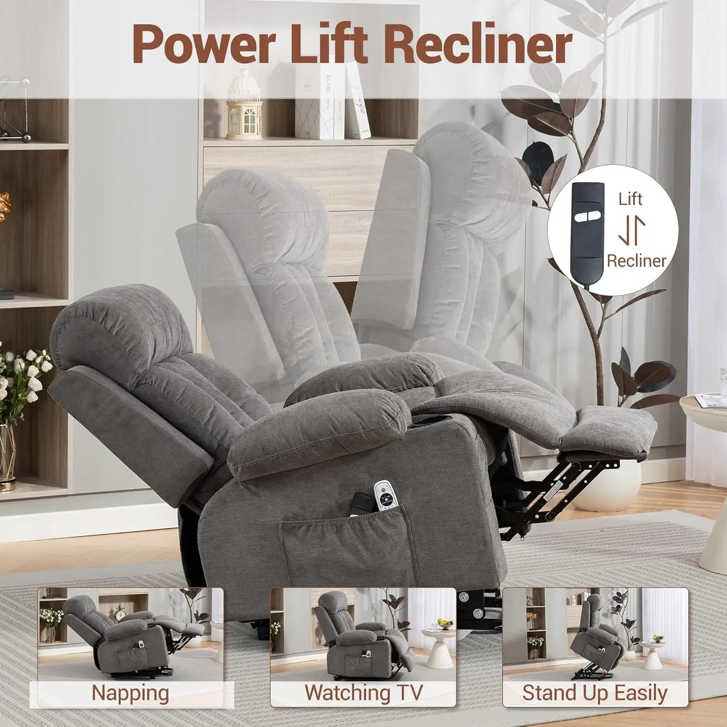 Power Lift Massage Recliner Chair With Lumbar Heat And Vibration For Elderly