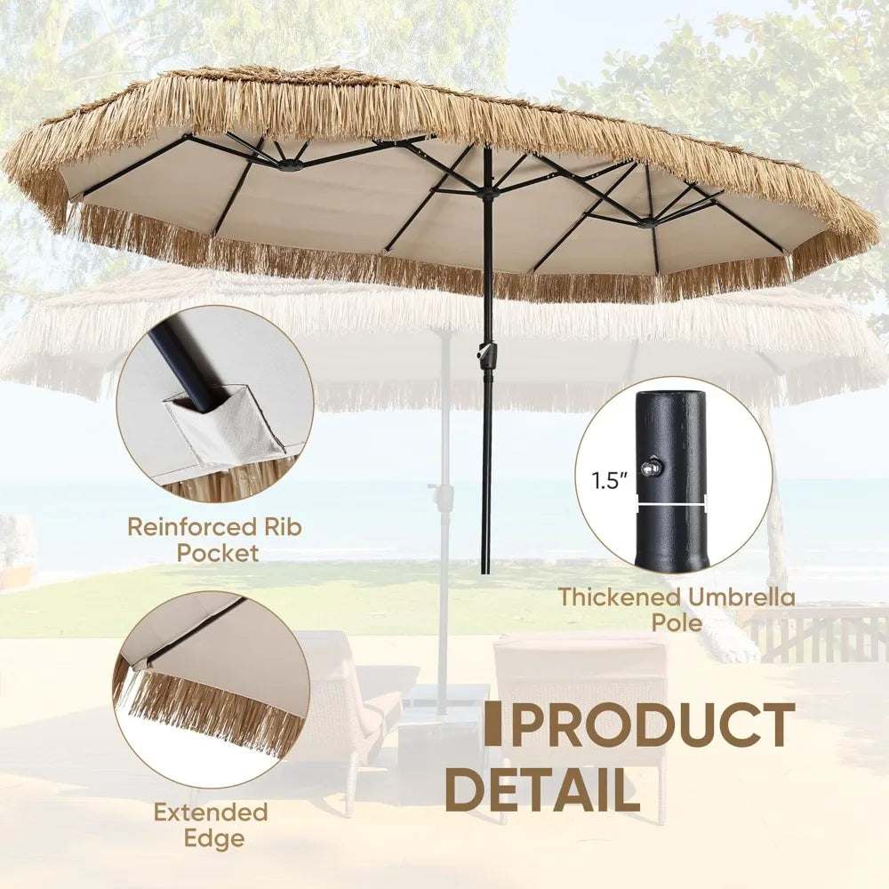 13ft Tiki Patio Umbrella With Crank 12 Ribs Market Style For Garden Lawn Deck