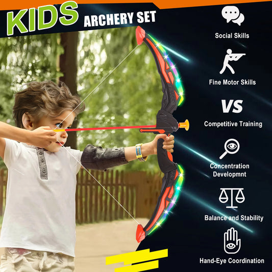 LED Light Up Bow and Arrow Set With Foam Dart Guns for Kids 5 6 7 8 9