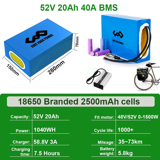 EScooter Ebike Battery Pack 36V 48V 52V 60V 72V Waterproof