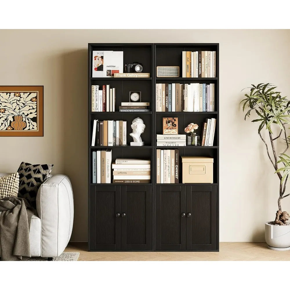 Casaottima Black 6 Tier Bookcase With Doors Floor Standing Home Office