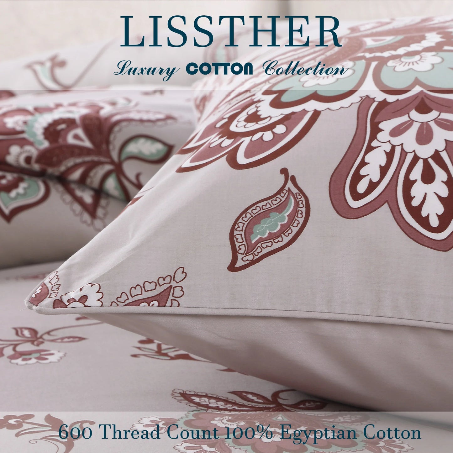 3 Piece 600TC Egyptian Cotton Duvet Cover Set Boho Damask