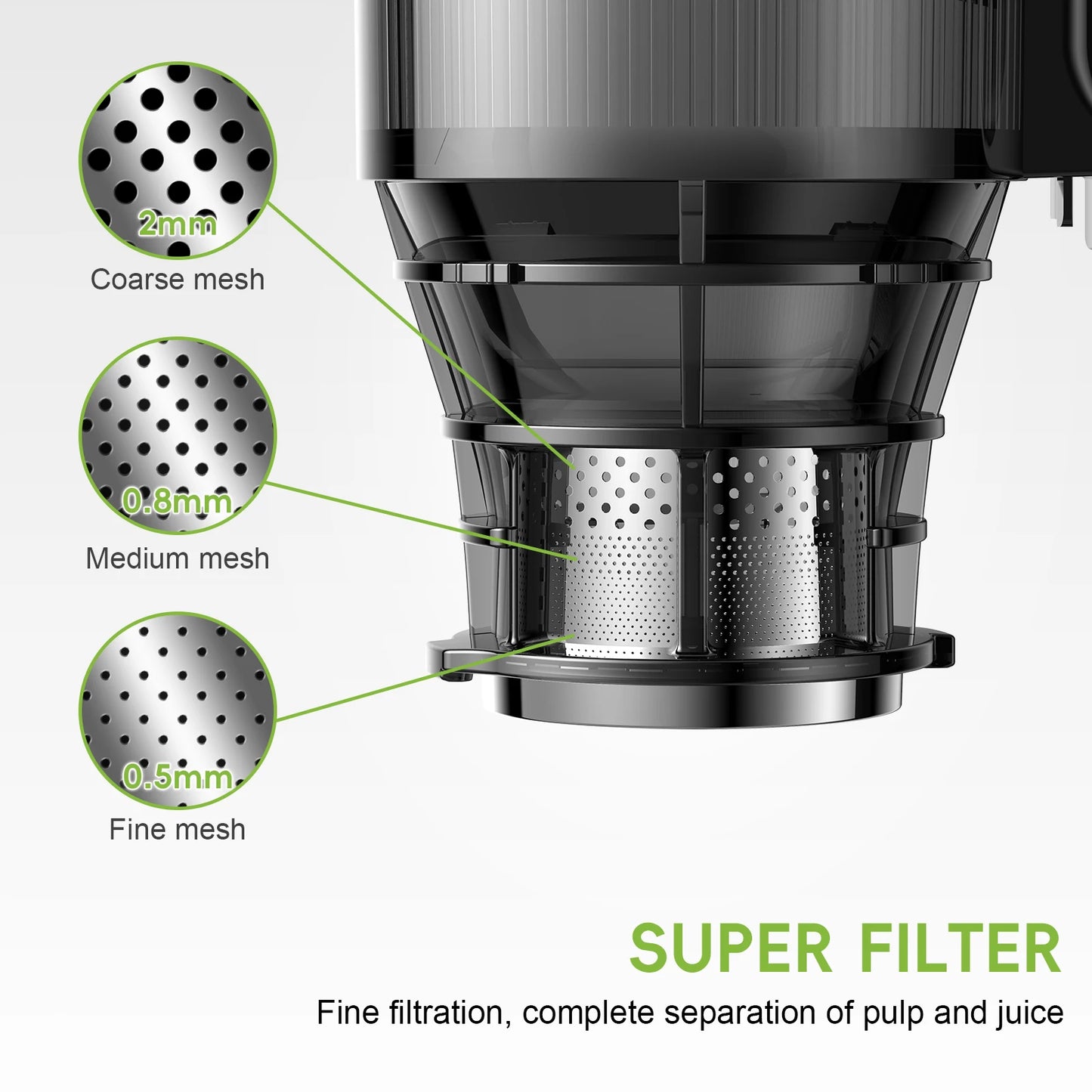 BioloMix Cold Press Juicer 130mm Feed Chute Whole Fruits Vegetables High Juice Yield BPA Free Slow Masticating Juicer