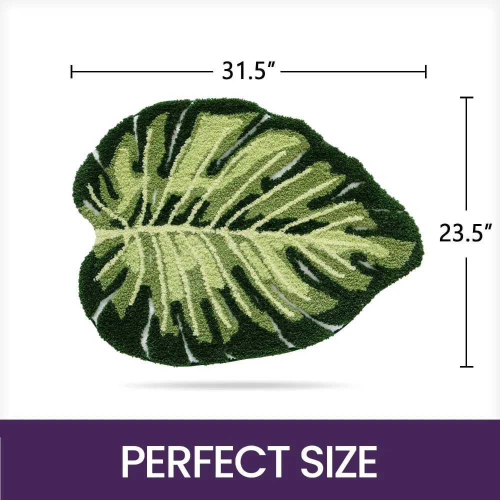 Leaf Monstera Shaped Bath Mat 23.5x31.5 Green Non Slip Washable