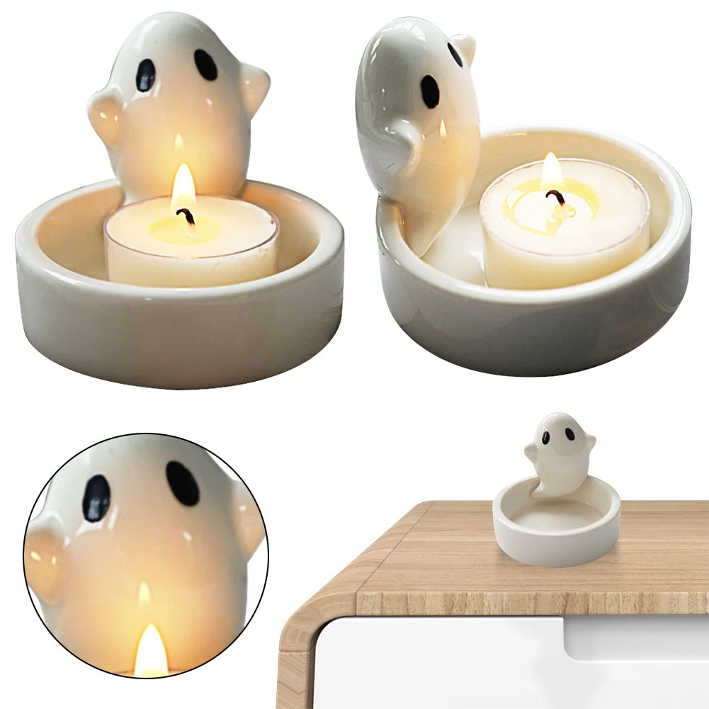 Ceramic Ghost Tealight Candle Holder For Halloween Decor