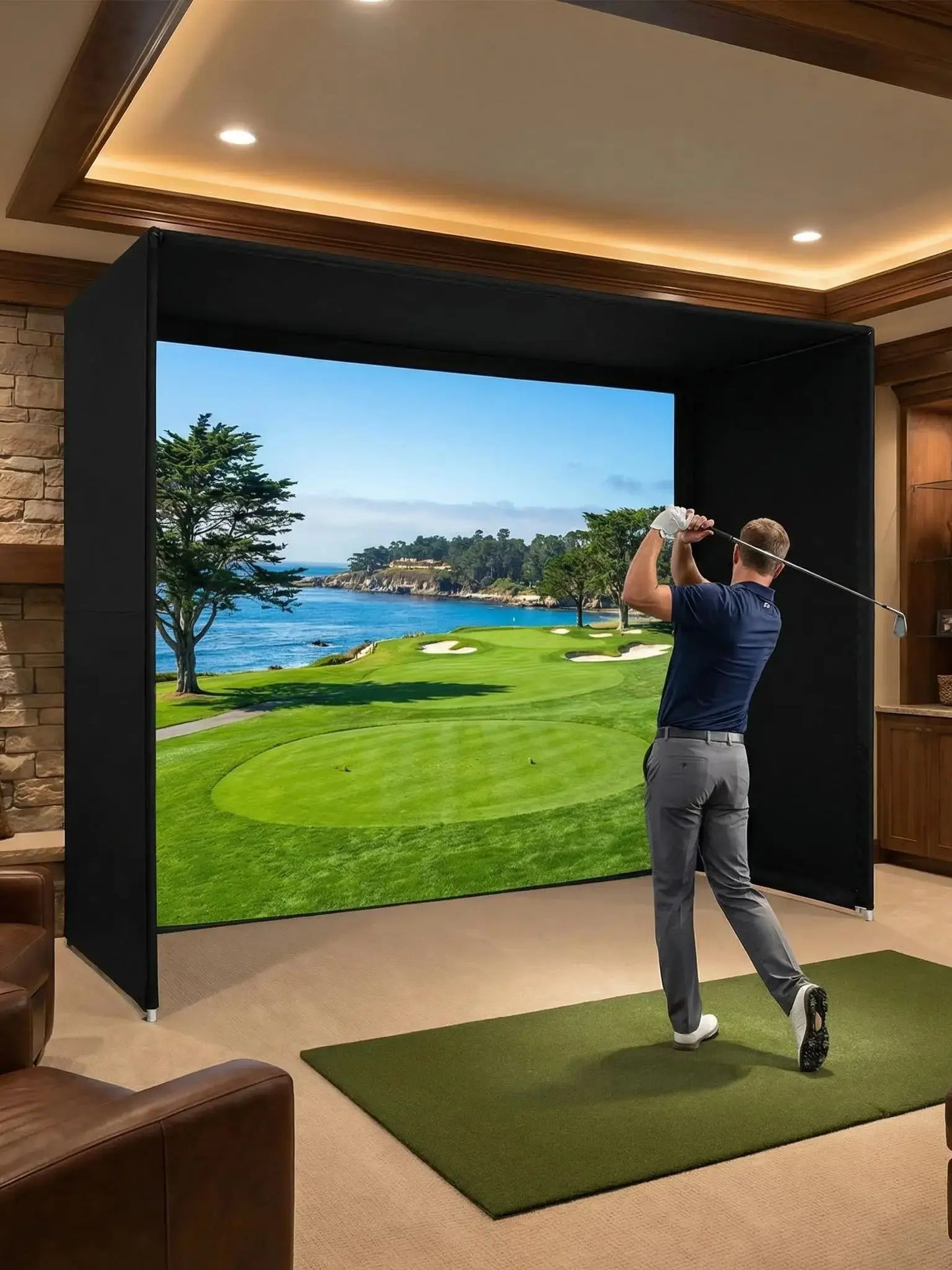 12x8 Indoor Golf Simulator Enclosure With HD Impact Screen And Durable Frame