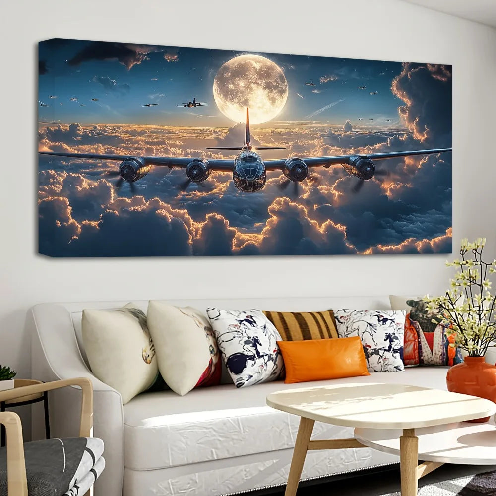 World War II Aircraft Photo Poster Canvas Print In 1.5 Inch Pine Wood Frame